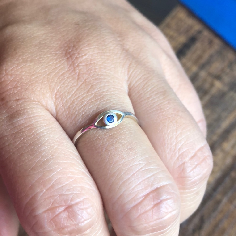 Sterling Silver Evil Eye Ring, Size approx 6-6.5